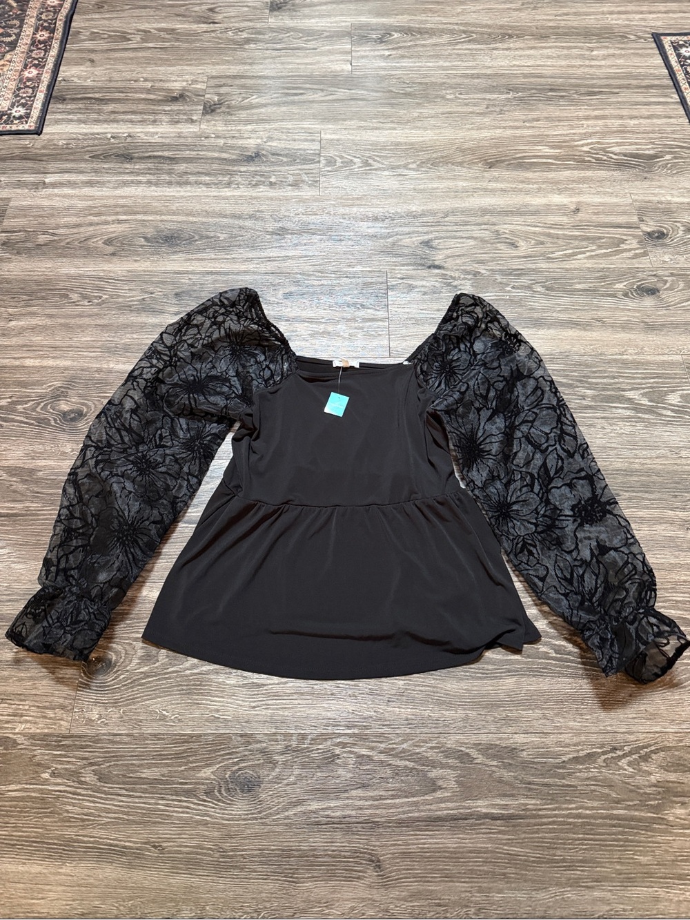 Maurices Black Puff-Sleeve Floral Mesh Blouse